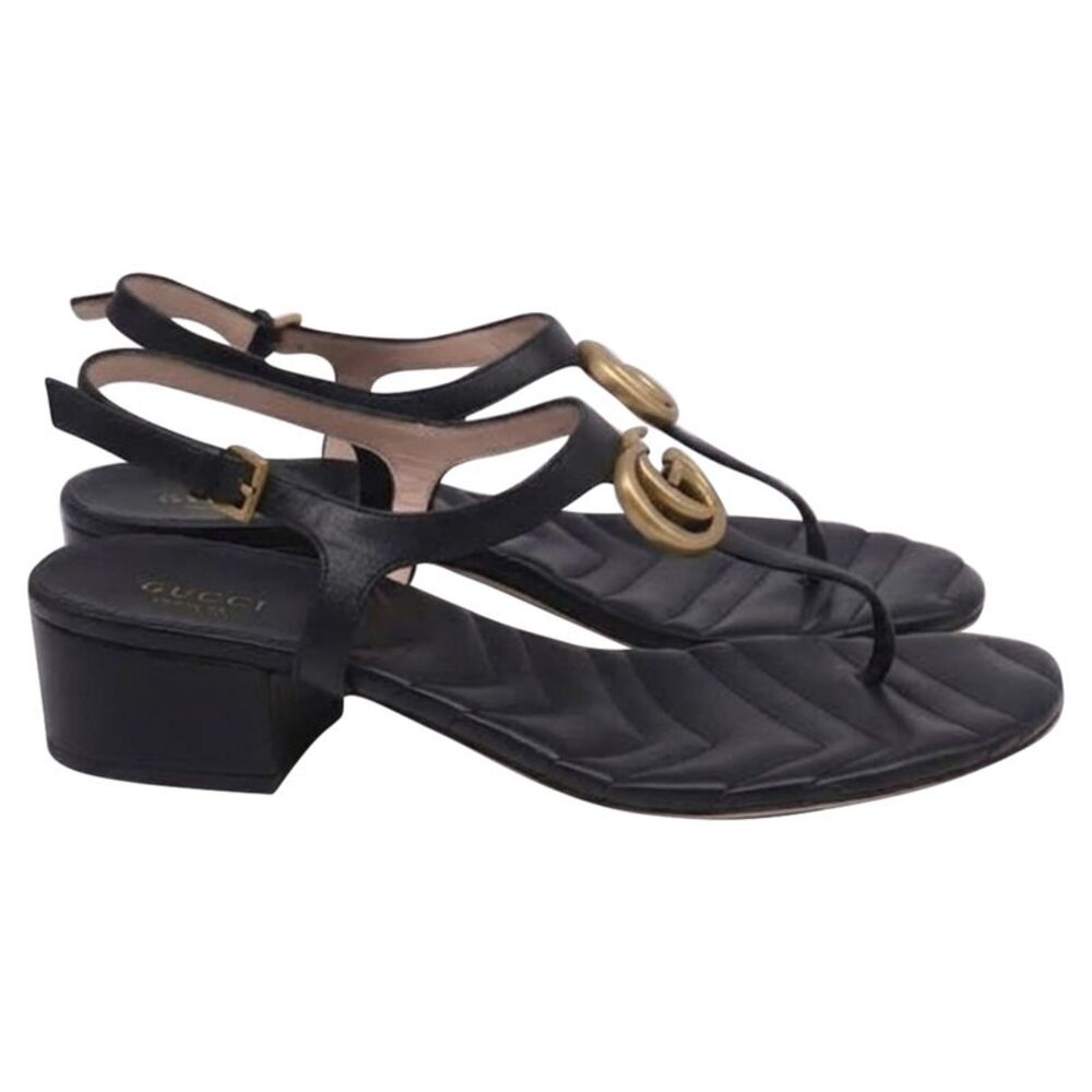 Gucci Nappa Matelasse Double G 35mm Thong Sandals in Black Leather